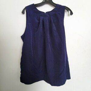 Brownstone Studio Navy Blue Sleeveless Pleated Crew Neck Embroidered Blouse Sz L